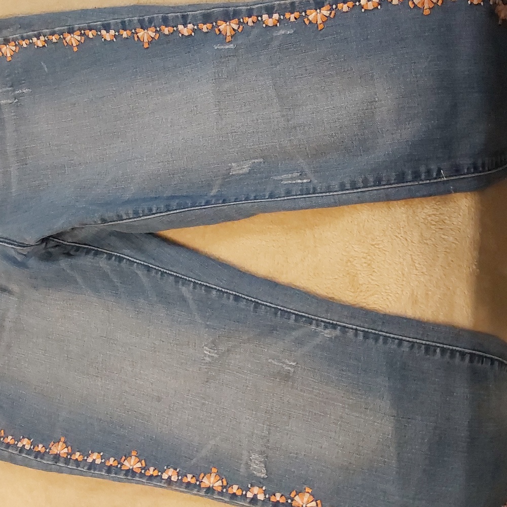 Vintage America Blues Boho Skinny jeans With Embroidered Sides Size 8/29 - Picture 6 of 13